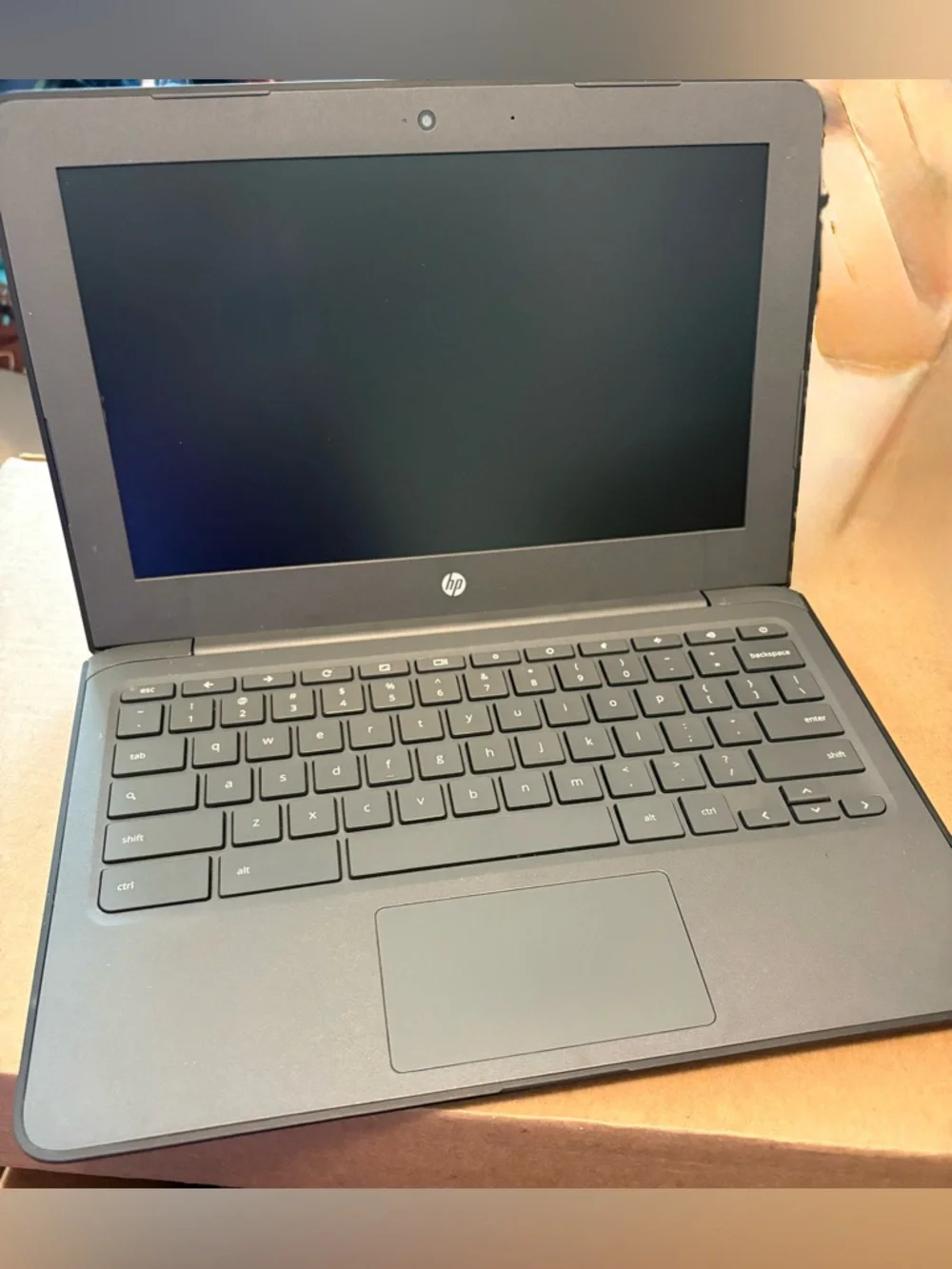 HP Chromebook 11a G6 EE (WiFi) Laptop in Matte Black with Chrome Accent.